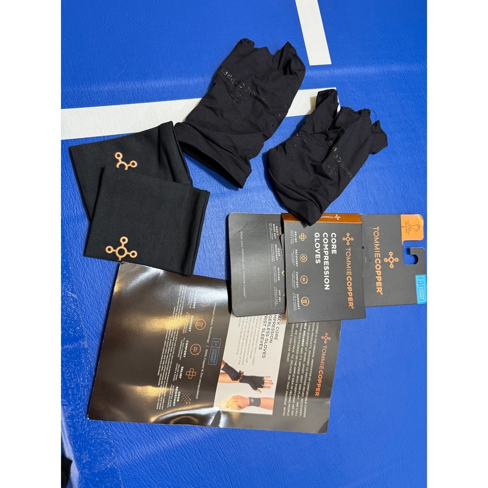 NEW Tommie Copper Core Compression Half Finger Gloves & Wrist Sleeves Large